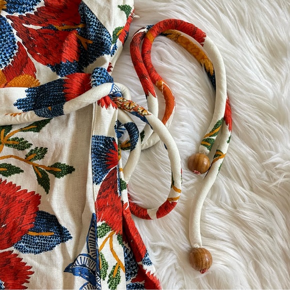 FARM RIO Dress NWT Pineapple Flowers Floral Tropical Boho Linen Blend Midi XS - Picture 11 of 16